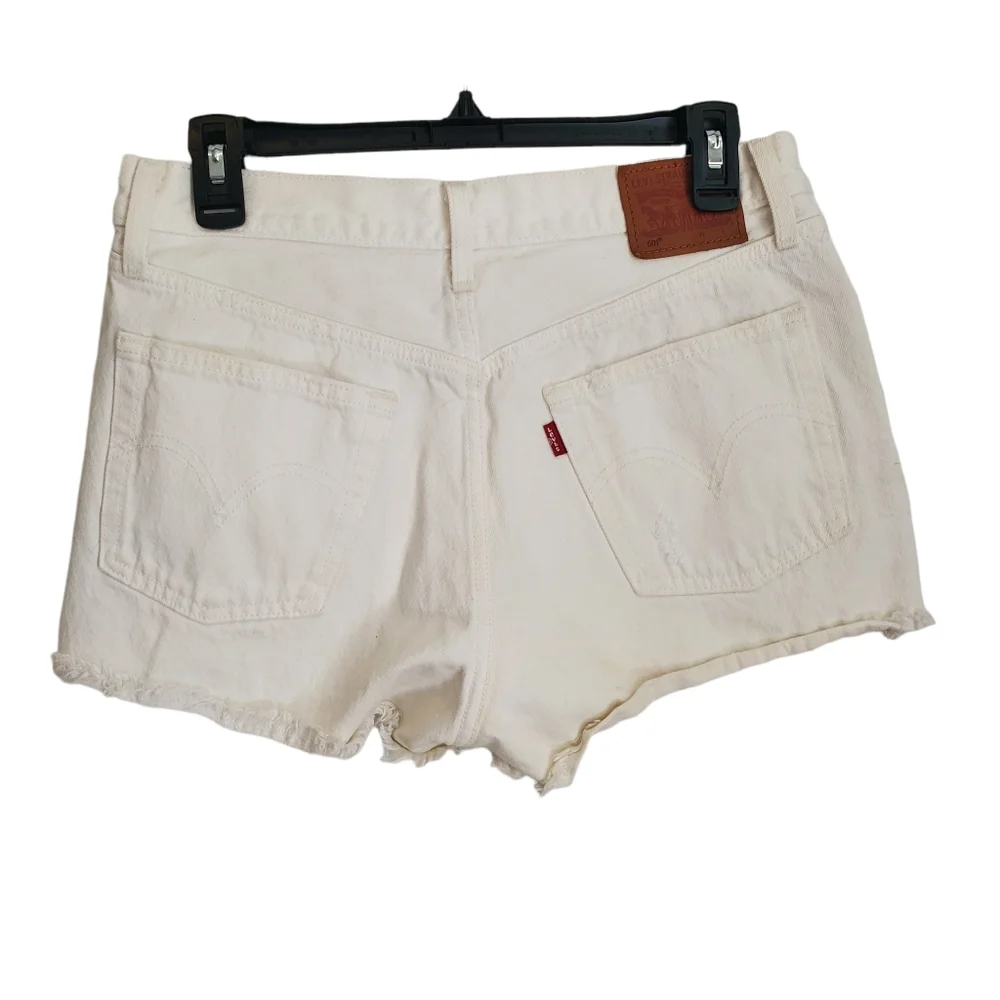 EUC Levi's Distressed Button Fly White 501 Denim Jean Shorts - Picture 6 of 11
